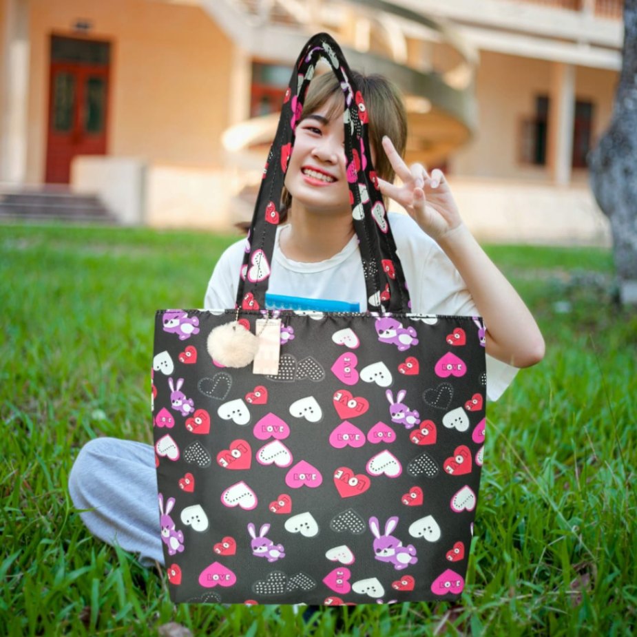 Love Printed Tote Bag with Zipper Fashion Shoulder Bag