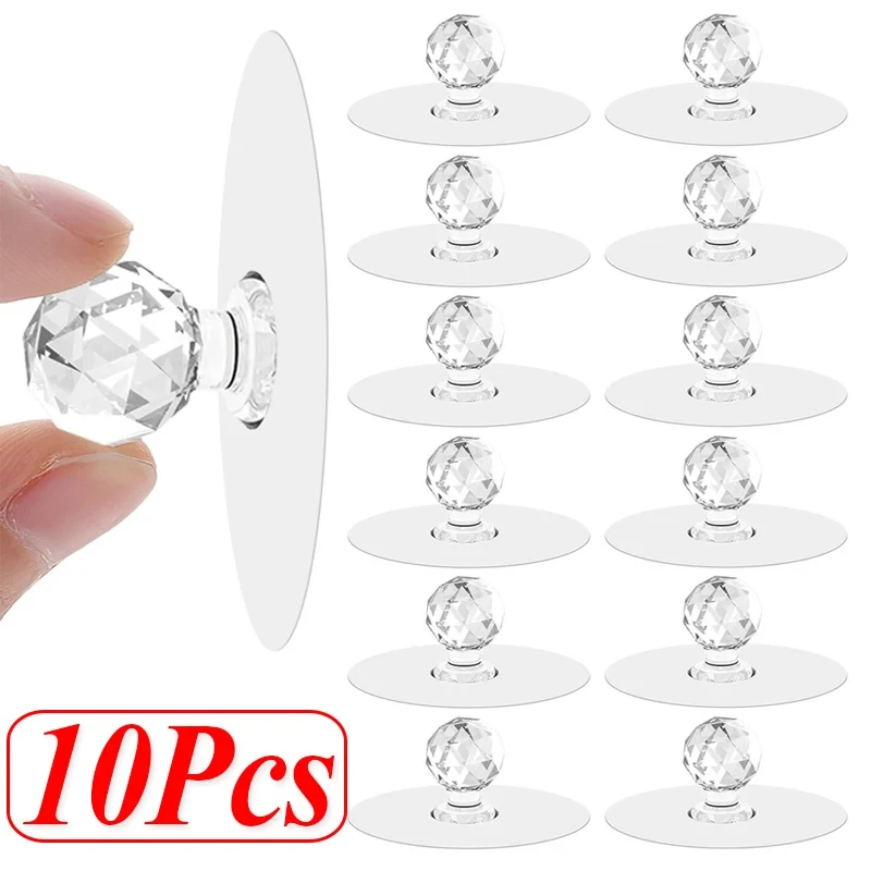 10pcs Self Adhesive Diamond Hook, Crystal Drawer Handles Door Knobs